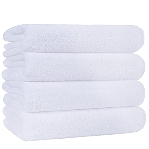POLYTE Microfiber Quick Dry Lint Free Bath Towel, 57 x 30 in, Pack of 4 (White) - Image 1