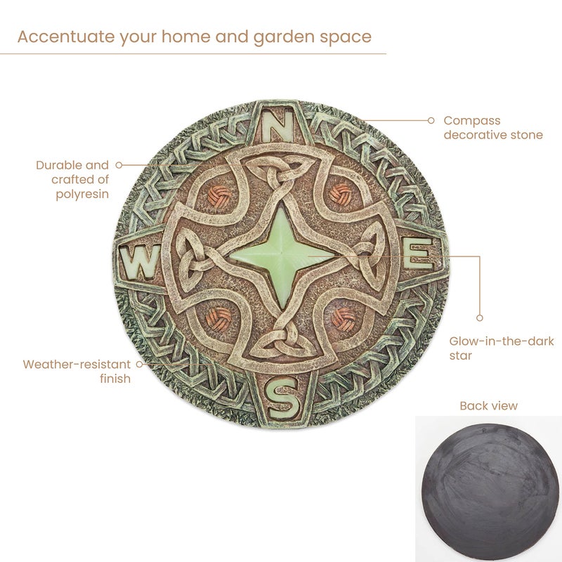 Bits and Pieces - 10â€ (25.5 cm) Glow-in-The-Dark Celtic Compass Decorative Stone - Yard Decoration â€“ Beautiful Lawn/Garden Stone - Image 5