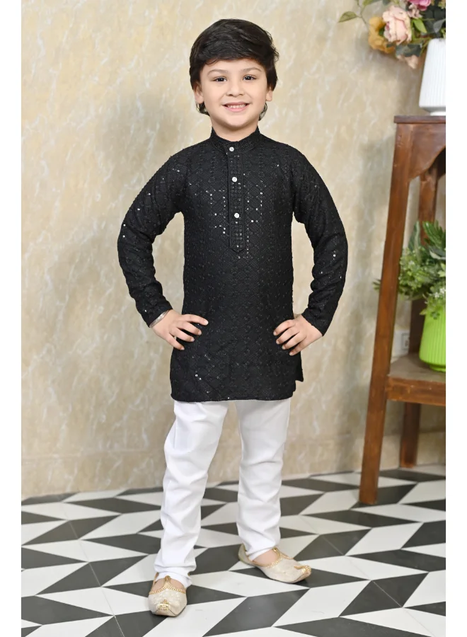 BT DEZINES Black Chikankari Kurta Pyjama Set for Boys