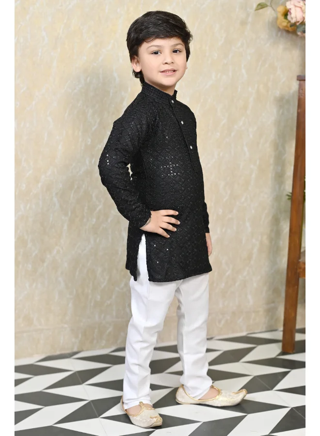 BT DEZINES Black Chikankari Kurta Pyjama Set for Boys