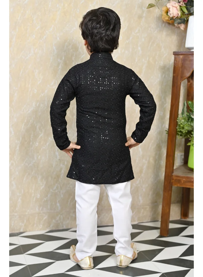 BT DEZINES Black Chikankari Kurta Pyjama Set for Boys