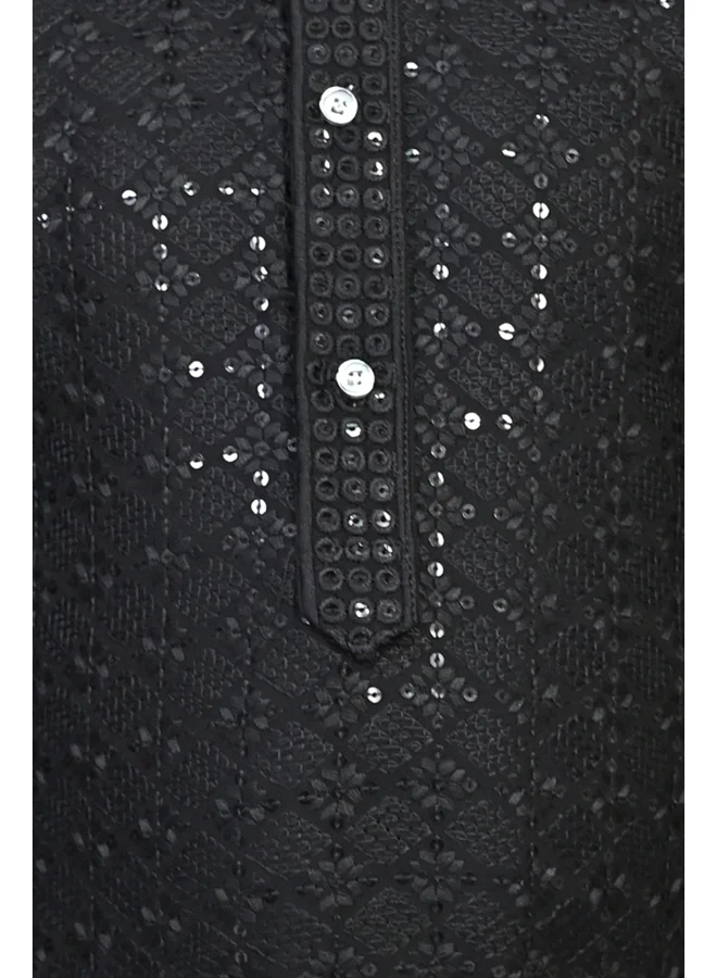 BT DEZINES Black Chikankari Kurta Pyjama Set for Boys