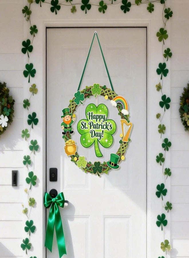 KOYILTD Wooden St. Patrick's Day Decoration Shamrock Door Wreath Welcome Sign for Front Door Spring Clover Hanging Wall Signs Irish Festive Home Decor Outdoor Indoor Party Supply (Unique) - Image 2