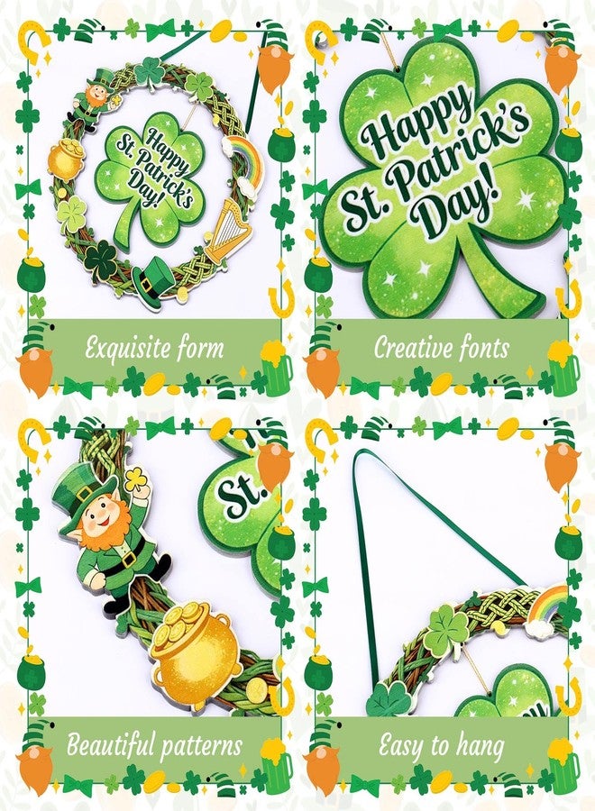KOYILTD Wooden St. Patrick's Day Decoration Shamrock Door Wreath Welcome Sign for Front Door Spring Clover Hanging Wall Signs Irish Festive Home Decor Outdoor Indoor Party Supply (Unique) - Image 4