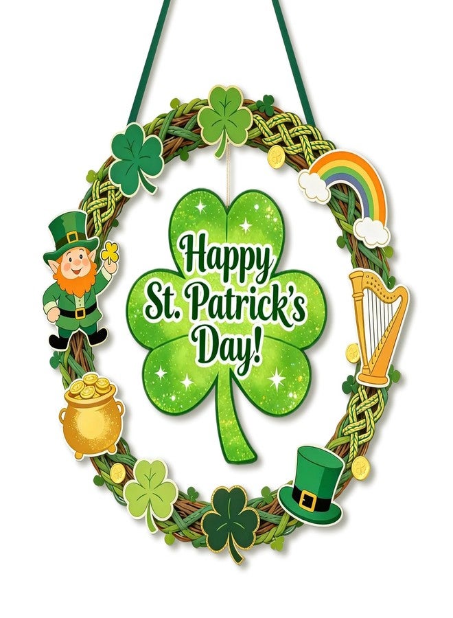 KOYILTD Wooden St. Patrick's Day Decoration Shamrock Door Wreath Welcome Sign for Front Door Spring Clover Hanging Wall Signs Irish Festive Home Decor Outdoor Indoor Party Supply (Unique) - Image 1