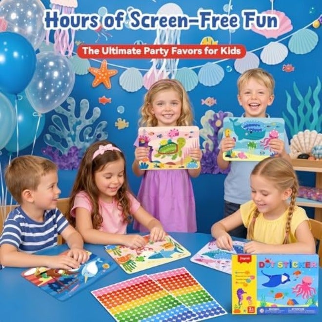 JoyCat 12-Pack Ocean Dot Art Craft Kits for Kids Party Favors, Mess-Free Dot Sticker Activity Set with 2400+ Stickers & Goodie Bags, Sea Animal Classroom Prizes, Goodie Bag Stuffers Ages 3-8 - Image 4