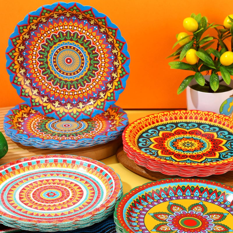 FoldTier 60 Pcs Fiesta Mexican Paper Plates 9 Inch Cinco De Mayo Party Dessert Disposable Taco Party Plates for Decorations Birthday Supplies Cake Favors Baby Shower Safari (Fiesta) - Image 4