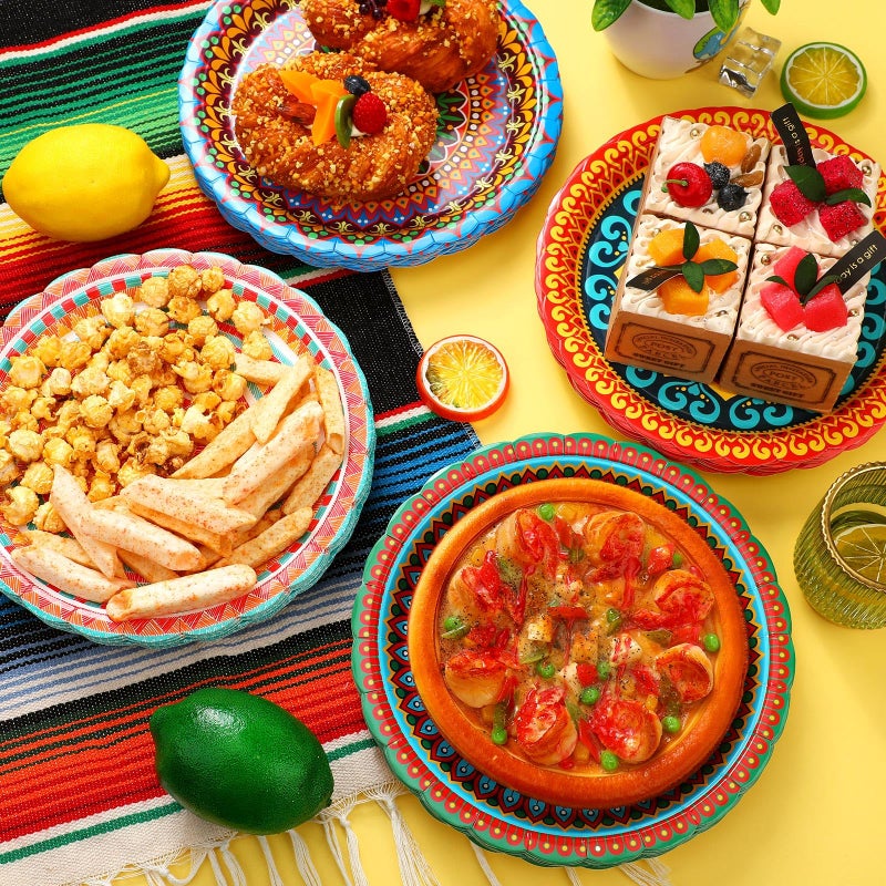 FoldTier 60 Pcs Fiesta Mexican Paper Plates 9 Inch Cinco De Mayo Party Dessert Disposable Taco Party Plates for Decorations Birthday Supplies Cake Favors Baby Shower Safari (Fiesta) - Image 5