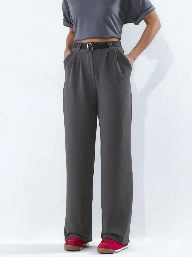 Belted Stretch Palazzo Pants