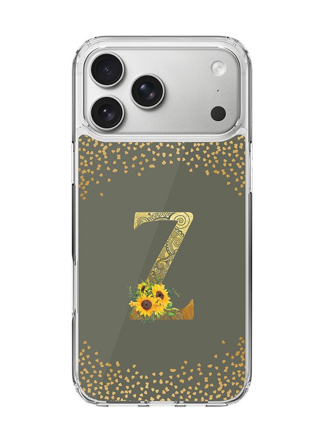 Stylizedd Classic Clear MagSafe Case for iPhone 17 Pro Max , Hybrid Soft Case Flexible Edges Anti Drop TPU PC Gel Thin Transparent Cover [ Designed for iPhone 17 Pro Max ] - Custom Monogram Initial Letter Floral Pattern Alphabet - Z  (Olive Green )