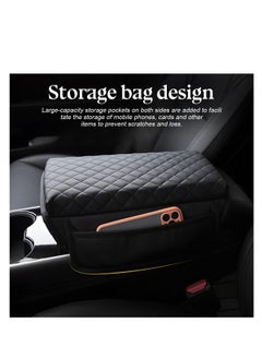 KASTWAVE Car Armrest Cushion, Carbon Fiber Leather Auto Center Console Pad, Memory Foam Armrest Box with Storage Bag, Universal Fit for Most Vehicles, Black, 1 Pcs  - Image 4