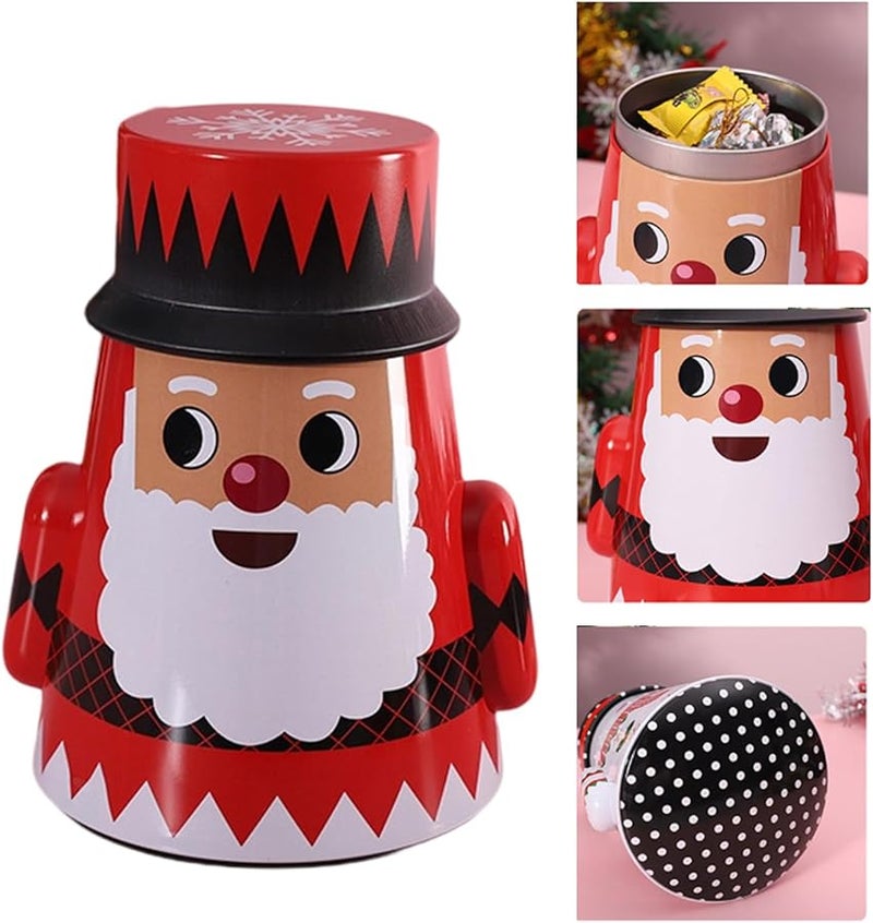 علبة بسكويت معدنية على شكل رجل ثلج بعيد الميلاد مع غطاء لتقديم الحلوى في العطلات وإعطاء الهدايا وتخزين البطاقات - Image 3