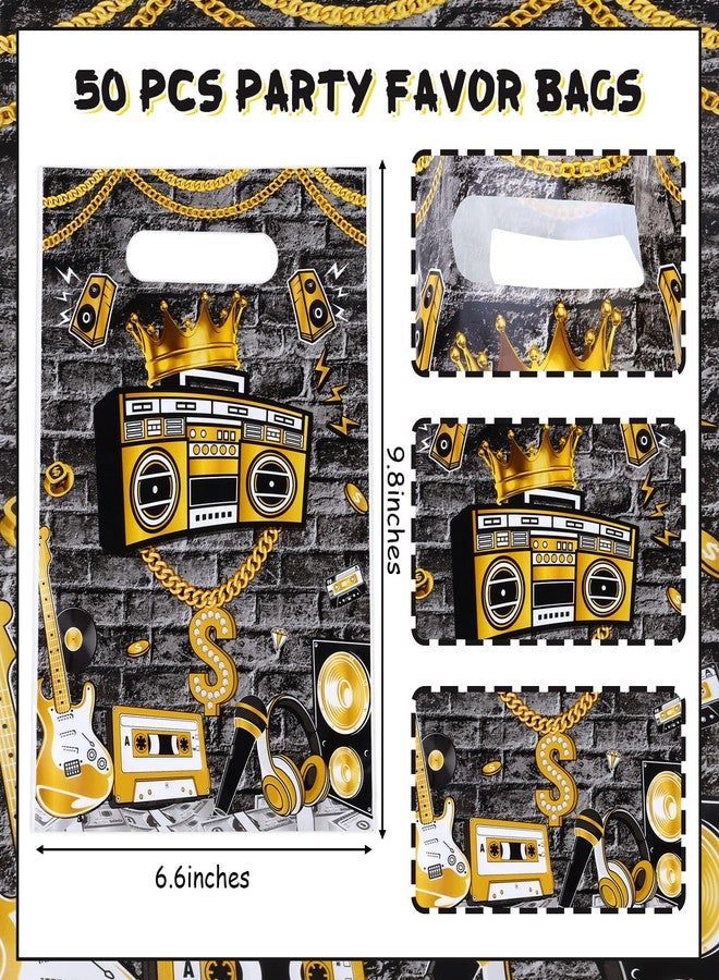 Serencatcher 50Pcs Hip Hop Party Favor Bags, 80s 90s Party Favor Bags, Music Gift Candy Treat Goodie Plastic Bags with Handle for Retro Disco Sock Hop Notorious One Big Birthday Party Decor - Image 4