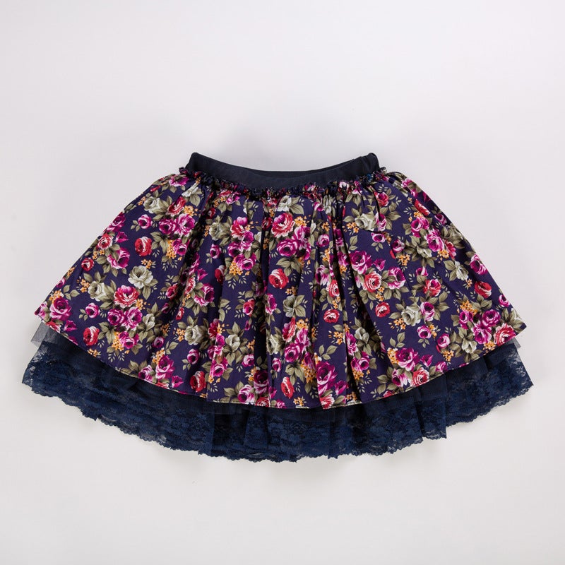 Girls Versatile Tulle Skirt Korean Style Seasonal 2177 navy blue floral dress 