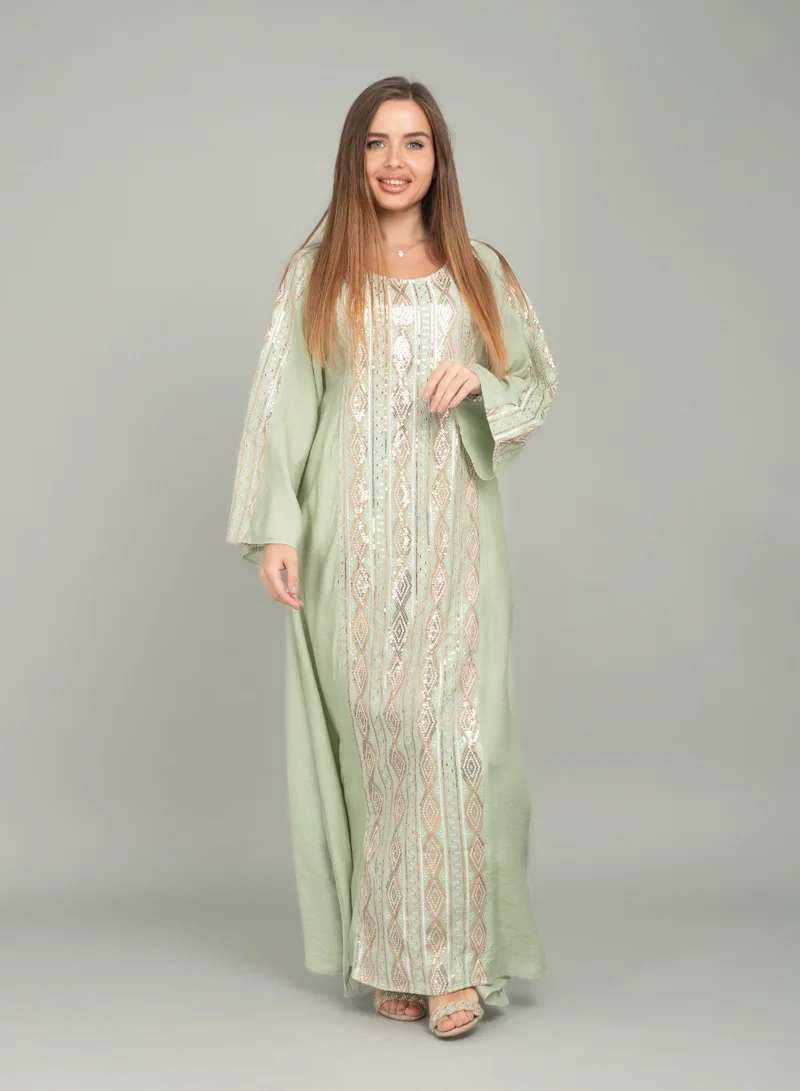 IKKXA Radiant Embroidery Jalabiya CJ1045 Light Green