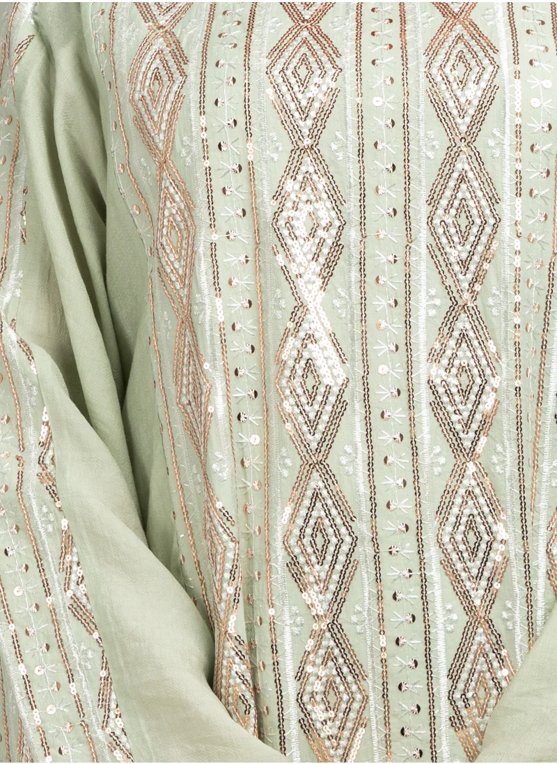 IKKXA Radiant Embroidery Jalabiya CJ1045 Light Green