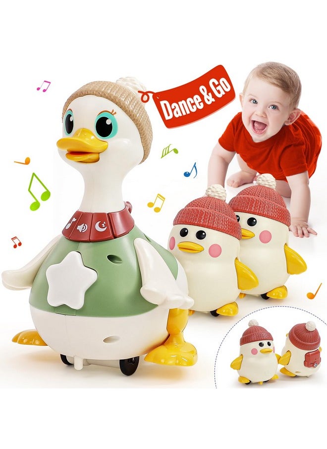 HOLA HOLA Baby Toys 6-12 Months Musical Dancing Duck Toy Set with Mama and Babys Tummy Time Toys, Crawling and Interaction Modes 1 Year Old Girl Boy Baby Easter Gifts Stocking Stuffers  - Image 1
