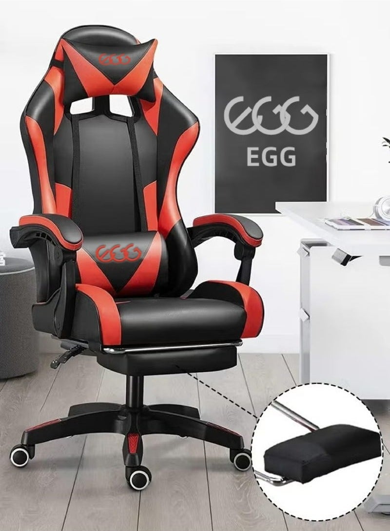 إج كرسي ألعاب قيمنق رياضي إلكتروني قابل للتعديل,كرسي كمبيوتر مكتبي من الجلد, كرسي قيمنق مريح , كرسي داعم للفقرات القطنية مريح مع مسند ذراع ومسند مريح للرأس مع مسند للقدمين، دوران 360 درجة، أحمر - Image 1