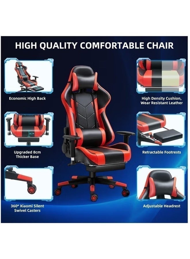 إج كرسي ألعاب قابل للتعديل كرسي كمبيوتر كرسي مكتب PU الجلدي ذو الظهر العالي دعم أسفل الظهر مريح مسند ذراع مسند رأس 85 × 30 × 60 سم - Image 3