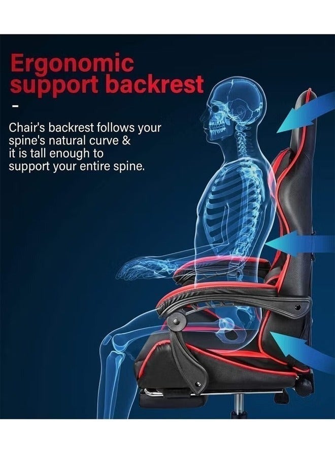 إج كرسي ألعاب قابل للتعديل كرسي كمبيوتر كرسي مكتب PU الجلدي ذو الظهر العالي دعم أسفل الظهر مريح مسند ذراع مسند رأس 85 × 30 × 60 سم - Image 4