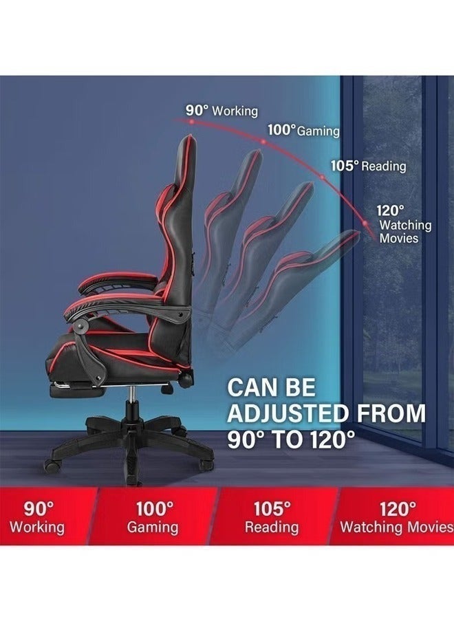 إج كرسي ألعاب قابل للتعديل كرسي كمبيوتر كرسي مكتب PU الجلدي ذو الظهر العالي دعم أسفل الظهر مريح مسند ذراع مسند رأس 85 × 30 × 60 سم - Image 5