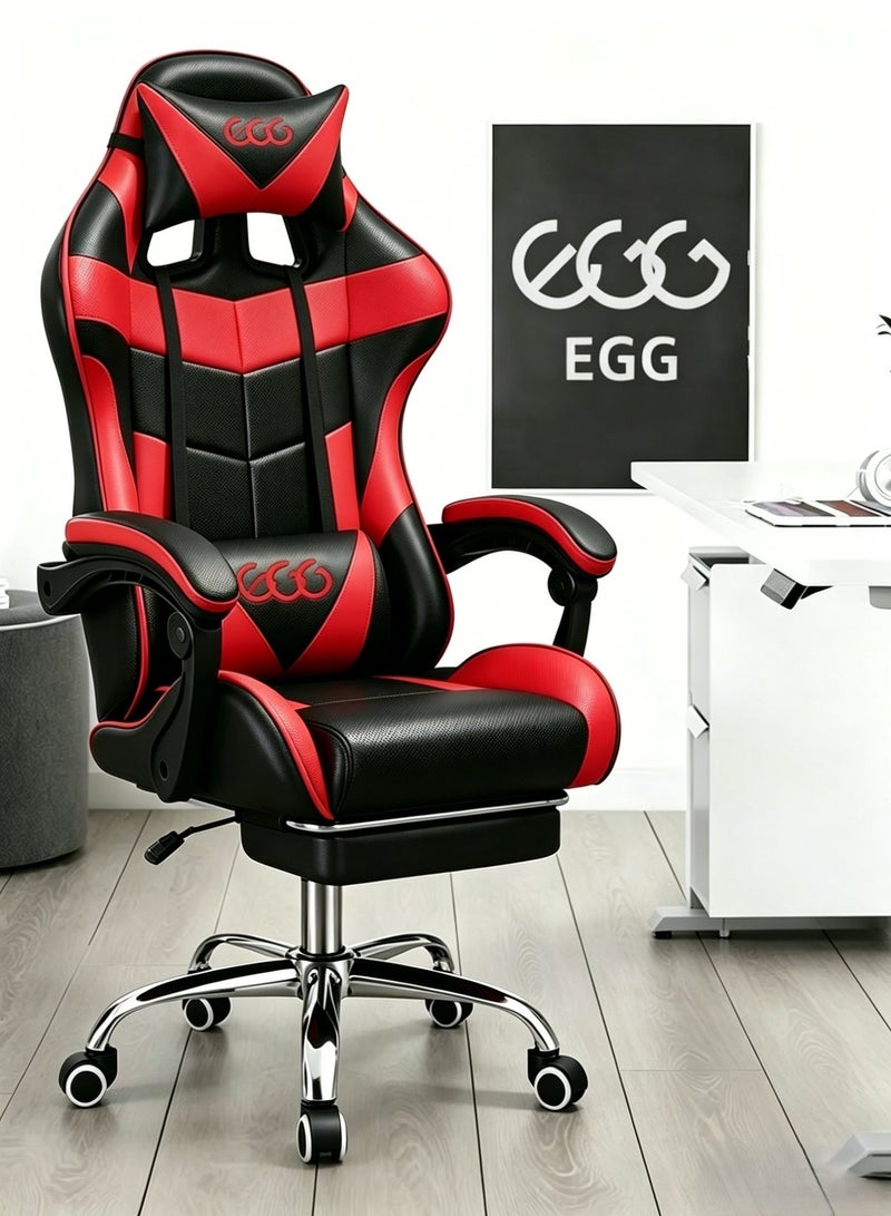 Egg Iron Legged Racing Gaming Chair with Footrest & Headrest, Adjustable PU Leather Office Chair with High Back Lumbar Support & Comfortable Armrest, 122x64x64 cm - Image 1