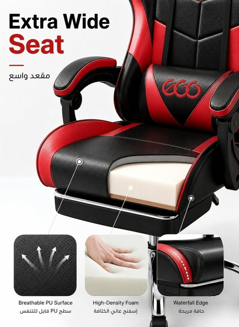 Egg Iron Legged Racing Gaming Chair with Footrest & Headrest, Adjustable PU Leather Office Chair with High Back Lumbar Support & Comfortable Armrest, 122x64x64 cm - Image 4
