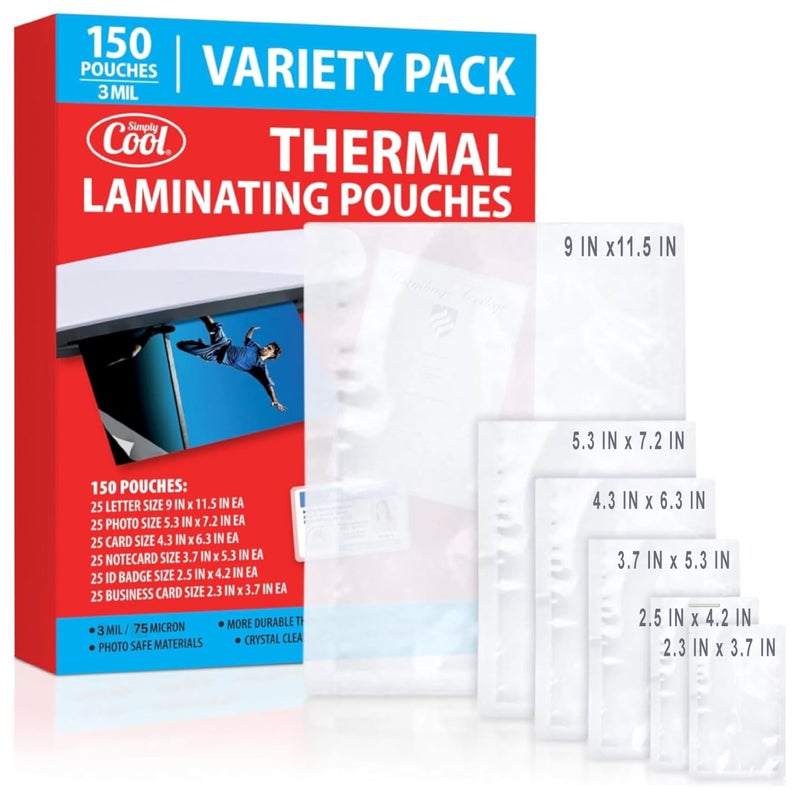 Simply Cool 3MIL Thermal Laminating Sheets (150 Count) Letter Size, Photo, Card, Notecard, ID Badge and Business Card Sizes, Laminating Pouches, Compatible with Laminators, Crystal Clear Laminated Finish - Image 1