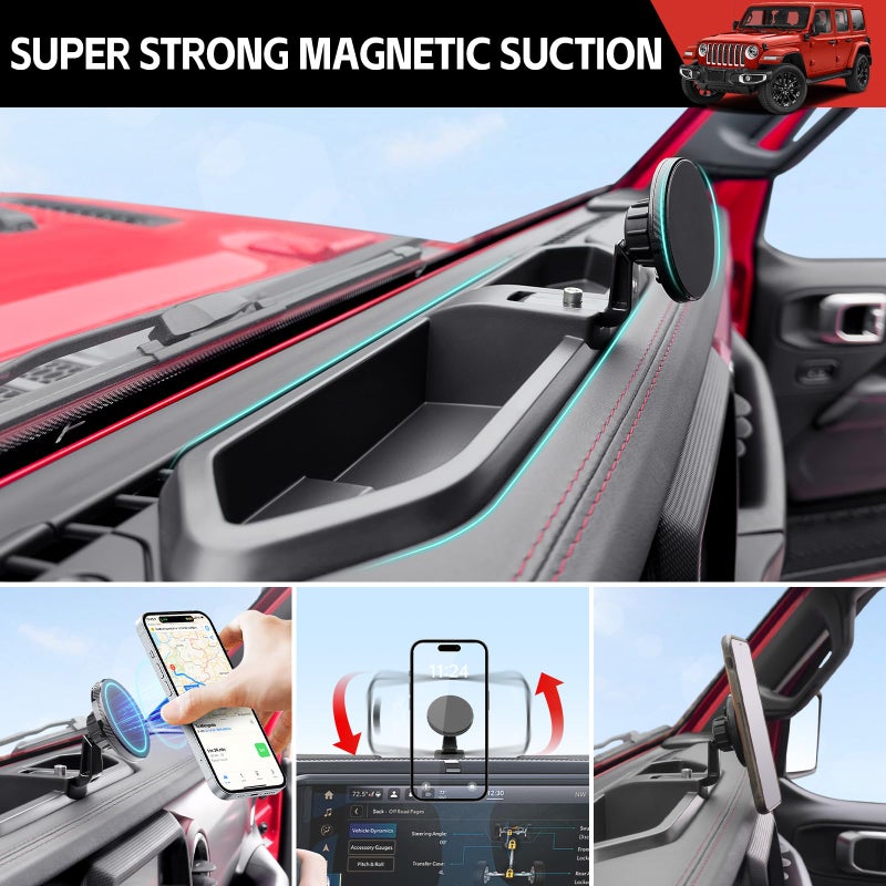 Utiiy Magnetic Phone Mount Holder Fit for 2018-2023 Jeep Wrangler JL JLU&Gladiator JT Car Dashboard Multi-Mount Phone Holder Dash Tray for 2023 Jeep JL/JT Accessories(2018-2023 4X4, Not for 4XE) - Image 3