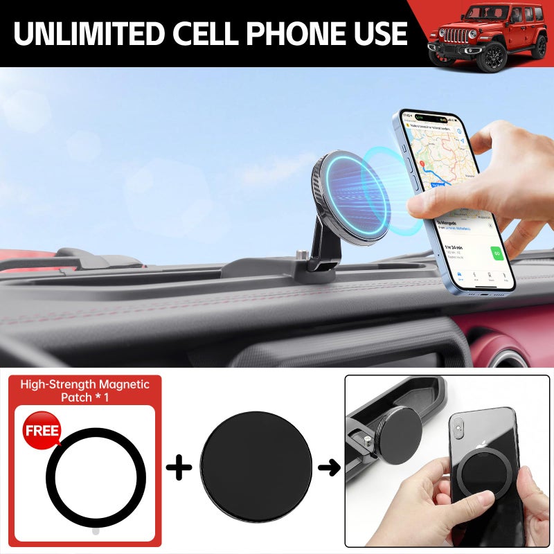 Utiiy Magnetic Phone Mount Holder Fit for 2018-2023 Jeep Wrangler JL JLU&Gladiator JT Car Dashboard Multi-Mount Phone Holder Dash Tray for 2023 Jeep JL/JT Accessories(2018-2023 4X4, Not for 4XE) - Image 5