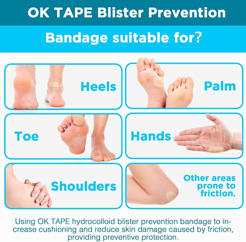 OK TAPE Blister BandageWaterproof Blister Prevention for Heel20 Count146in x 216in5pcs11in x 272in5pcs079in x 236in 10pcs - Image 4