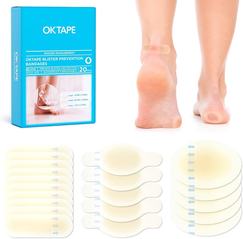 OK TAPE Blister BandageWaterproof Blister Prevention for Heel20 Count146in x 216in5pcs11in x 272in5pcs079in x 236in 10pcs - Image 1