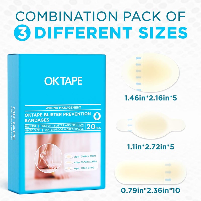 OK TAPE Blister BandageWaterproof Blister Prevention for Heel20 Count146in x 216in5pcs11in x 272in5pcs079in x 236in 10pcs - Image 5