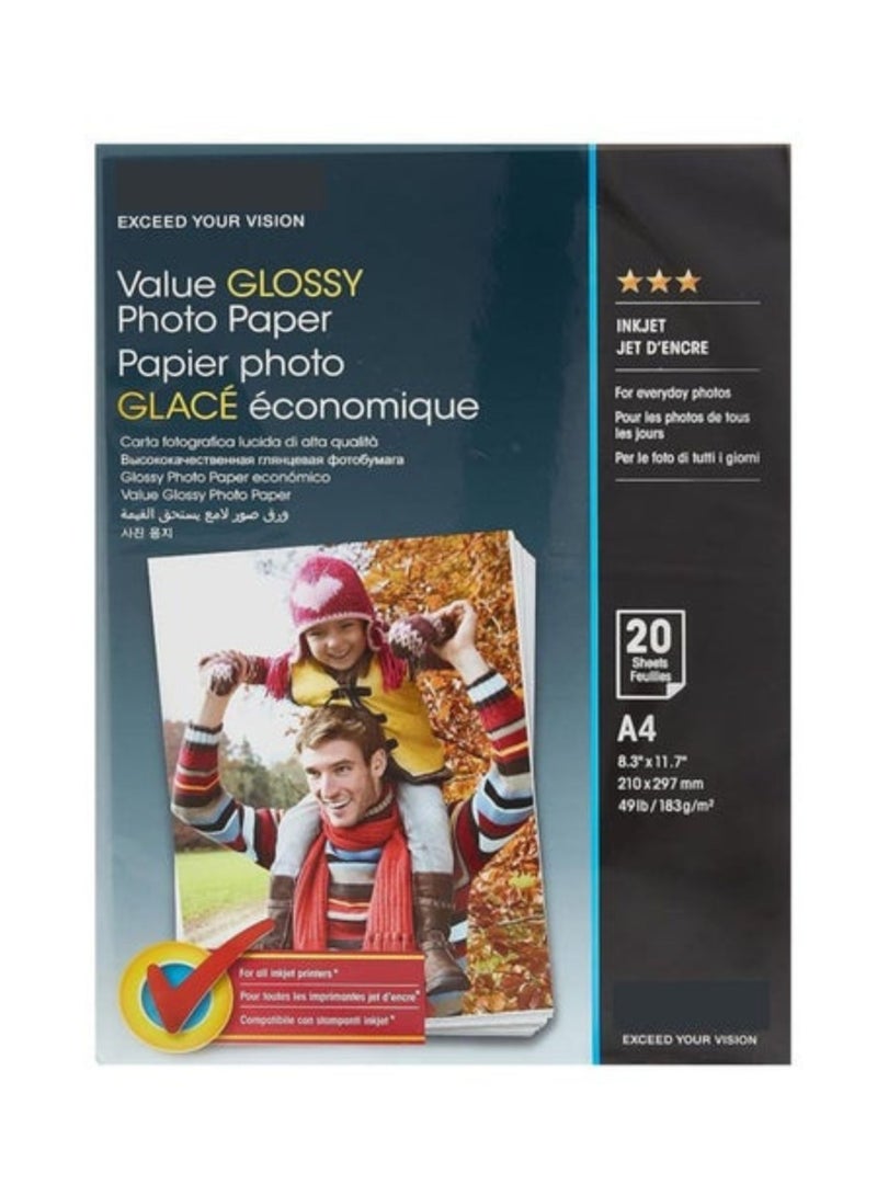 EPSON Value Glossy Photo Paper A4 - 20 Sheets White - Image 1