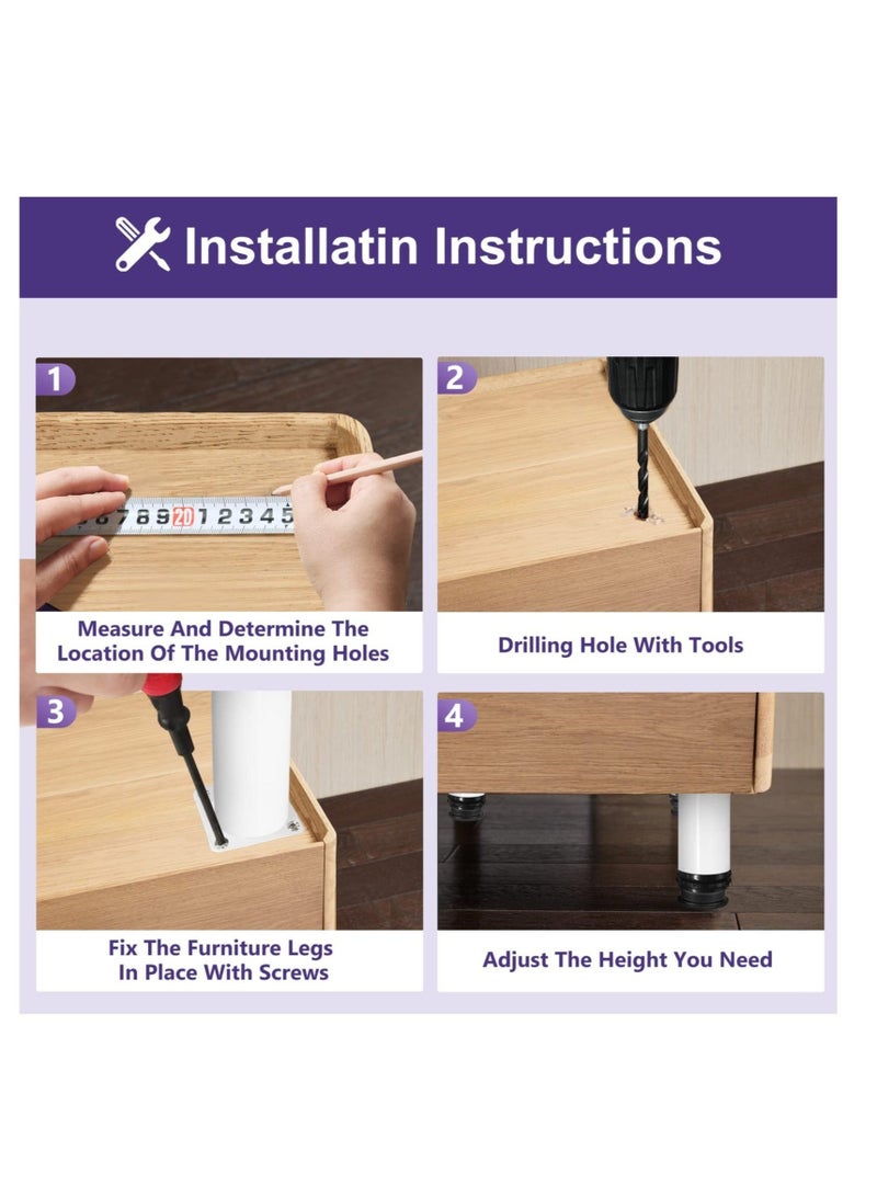 Captaintech Metal Furniture Legs, 10 Inch Stainless Steel Adjustable Legs, White Metal Round Cabinet Legs, for Cabinets Sofa Table Shelves and DIY Furniture (White, 4 Pcs) - Image 5