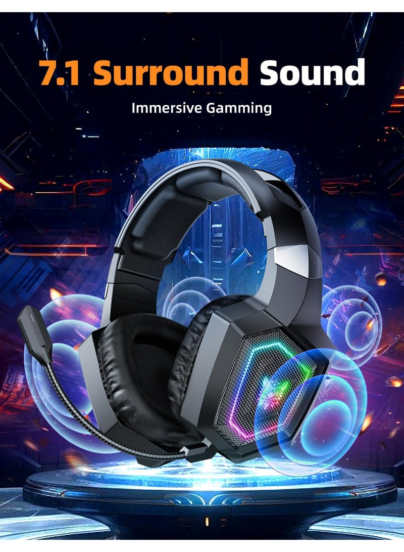 onikuma 2.4GHz Wireless Gaming Headset for PC, Ps4, Ps5, USB & Type-C Gaming Headphones with Detachable Microphone, Bluetooth 5.4 Over Ear Gamer Headset Compatible for Switch, Laptop, Mobile, Mac, RGB Light - Image 2