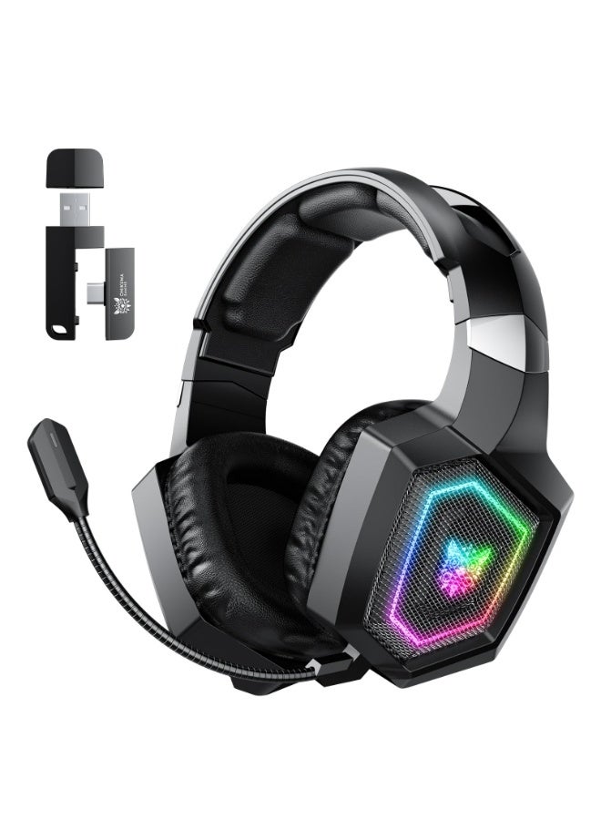 onikuma 2.4GHz Wireless Gaming Headset for PC, Ps4, Ps5, USB & Type-C Gaming Headphones with Detachable Microphone, Bluetooth 5.4 Over Ear Gamer Headset Compatible for Switch, Laptop, Mobile, Mac, RGB Light - Image 1