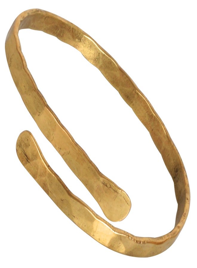Touchstone Indian Bollywood Fashion Smart Hand Hammered Spiral Pattern Wrist Enhancer 0.25 Inch Free Size Very Exotic Designer Jewelry Cuff Bracelet in Gold Tone for Women. - Image 1
