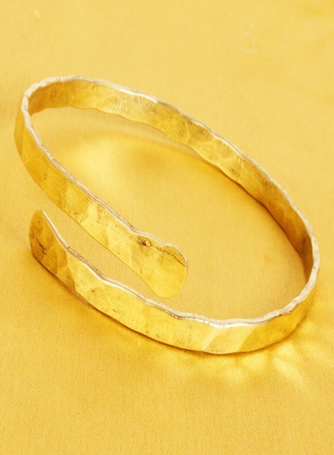 Touchstone Indian Bollywood Fashion Smart Hand Hammered Spiral Pattern Wrist Enhancer 0.25 Inch Free Size Very Exotic Designer Jewelry Cuff Bracelet in Gold Tone for Women. - Image 4