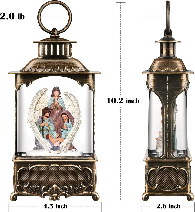 Priddop Nativity Snow Globe Christmas Decorations Gifts Jesus Angel Nativity Scene USB/Battery Timer Music Glitter Snowfall Lantern 10.2 inch - Image 5