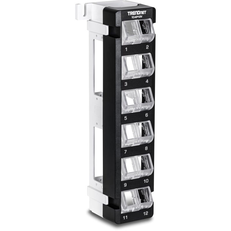 TRENDnet 12-Port Blank Angled Wall Mount Keystone Patch Panel, TC-KP12V, Use with TRENDnet Keystone Jacks (Sold Separately), Snap-in Style, Quick and Easy Access, 89D Wall Mount Bracket Included - Image 1