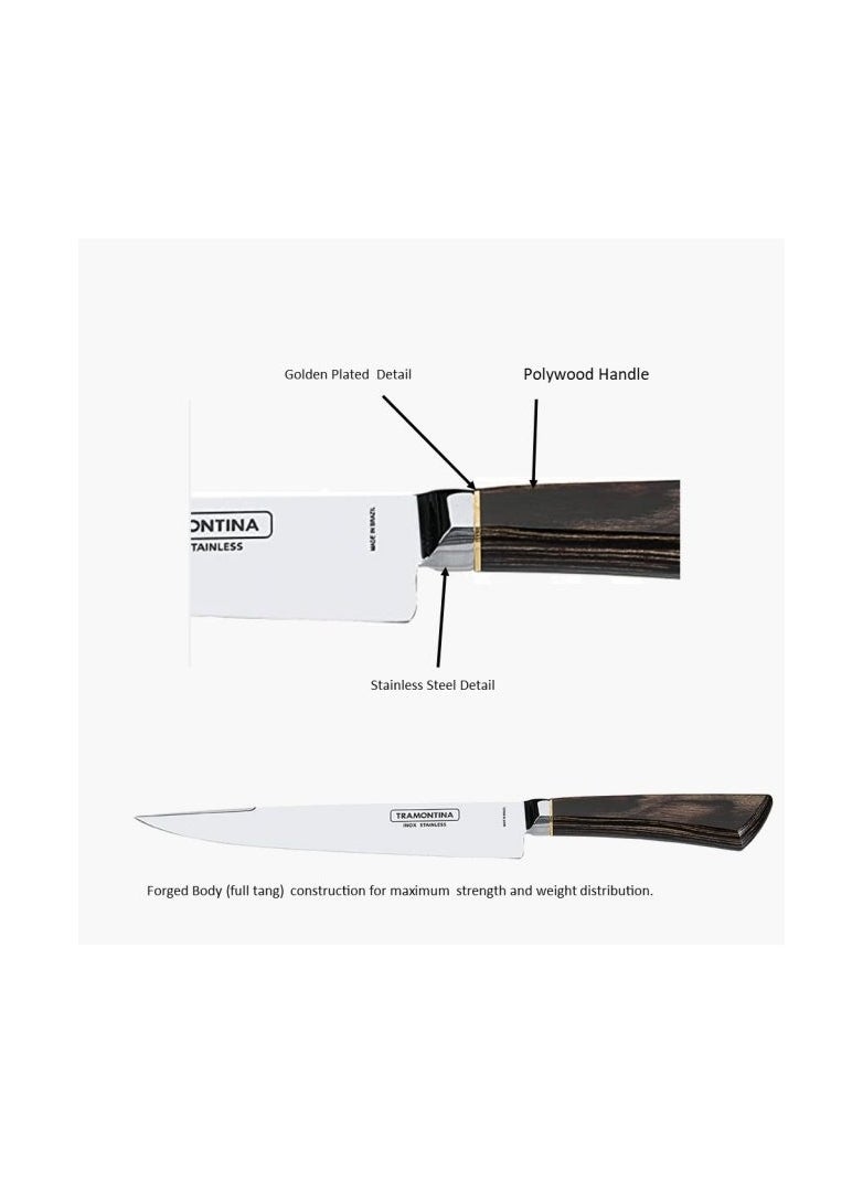 TRAMONTINA - Since 1911,Made in Brazil-  Steak Line 8 inches Forged Carving Knife Polywood Handle - Image 1
