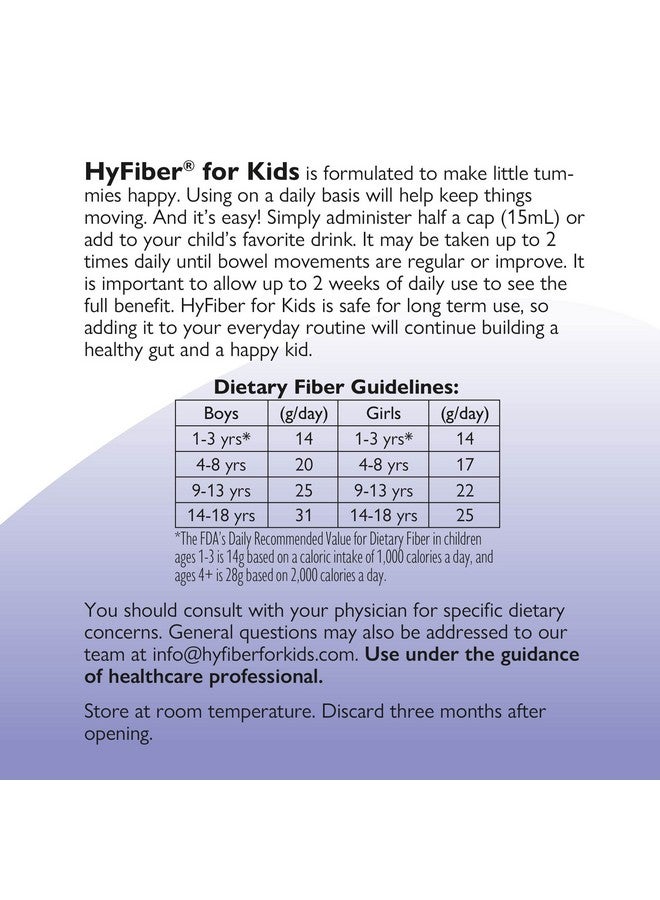 Medtrition HyFiber Liquid Fiber for Kids in Only One Tablespoon, Supports Regularity and Softer Stools, FOS Prebiotics for Gut Health, 6 Grams of Fiber, 32 Servings per Bottle - Image 2