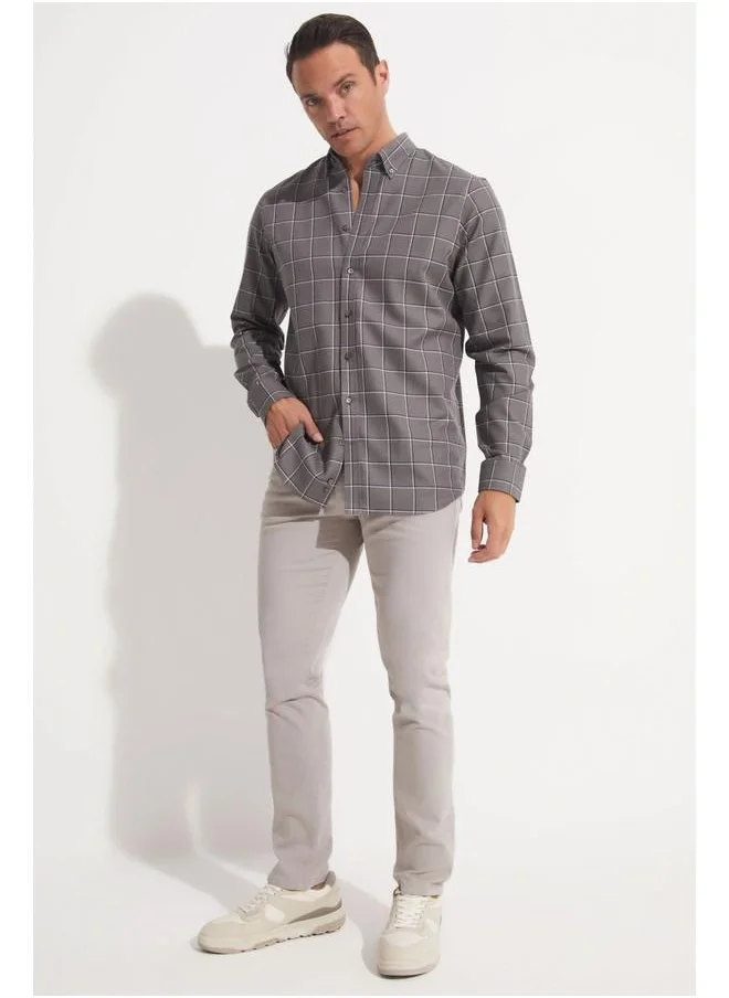 جون June Exclusive Men Regular Fit Long Sleeve Shirt Grey