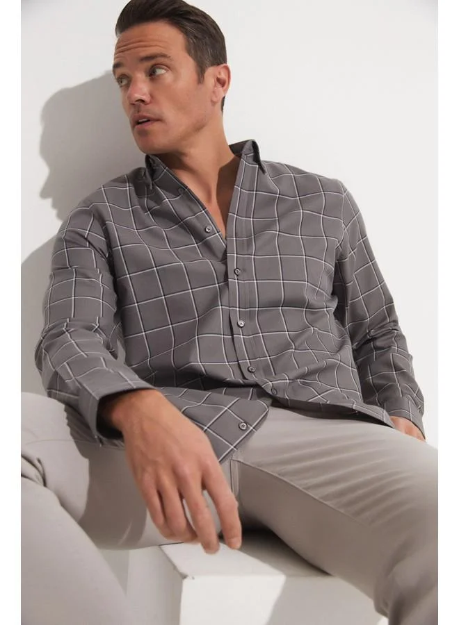 جون June Exclusive Men Regular Fit Long Sleeve Shirt Grey