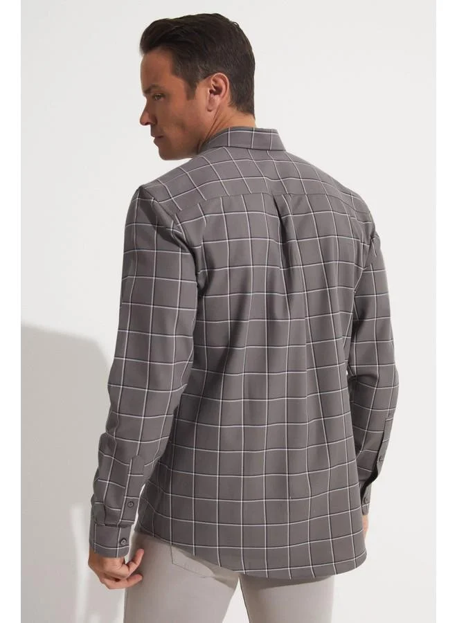 جون June Exclusive Men Regular Fit Long Sleeve Shirt Grey