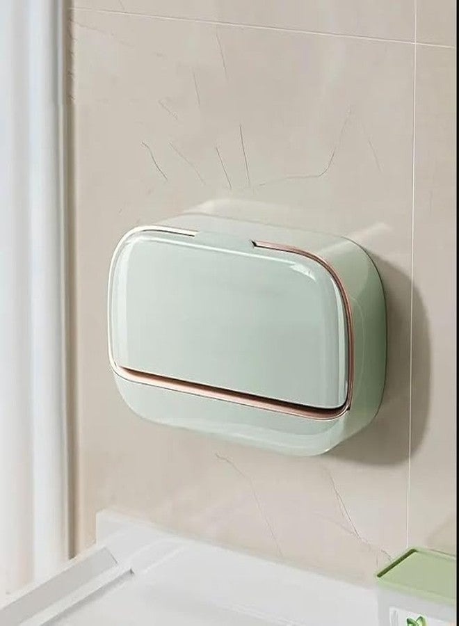 Azelf Soap Dish Wall Mount with Cover & Drain Tray - Stick-On, No-Drill Soap Holder for Bathroom | Anti-Slip, Rust-Free & Dust-Proof Soap Box | Modern Design for Home & Kitchen - Image 1