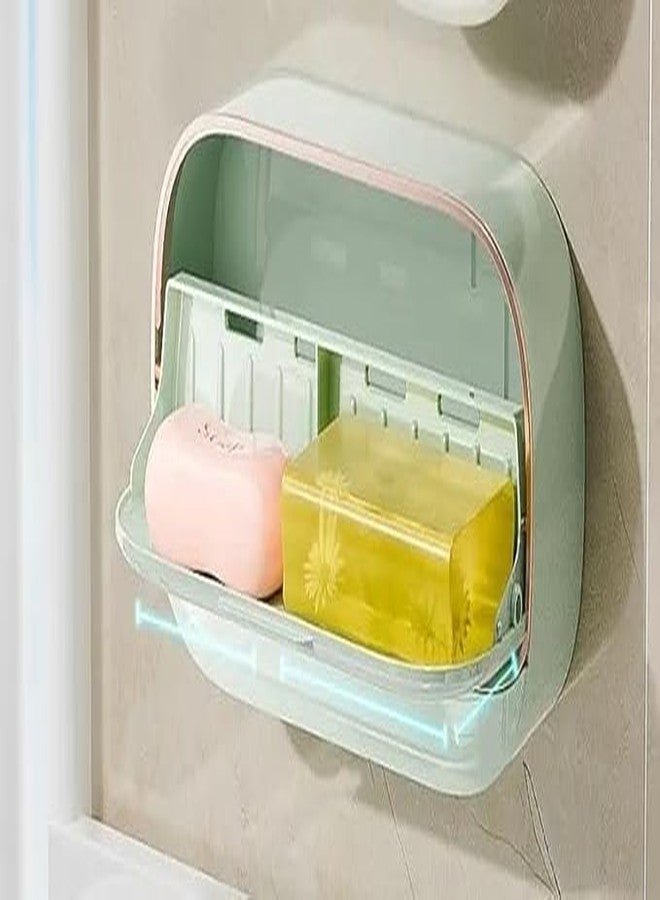 Azelf Soap Dish Wall Mount with Cover & Drain Tray - Stick-On, No-Drill Soap Holder for Bathroom | Anti-Slip, Rust-Free & Dust-Proof Soap Box | Modern Design for Home & Kitchen - Image 2