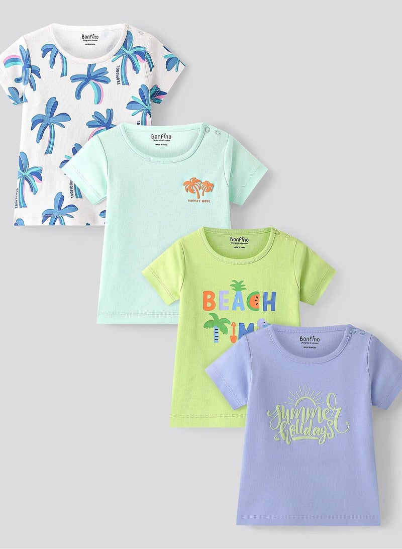 Bonfino Bonfino 100% Cotton Knit Half Sleeves T-Shirts with Tree & Text Print Pack of 4 - Multicolor  - Image 1