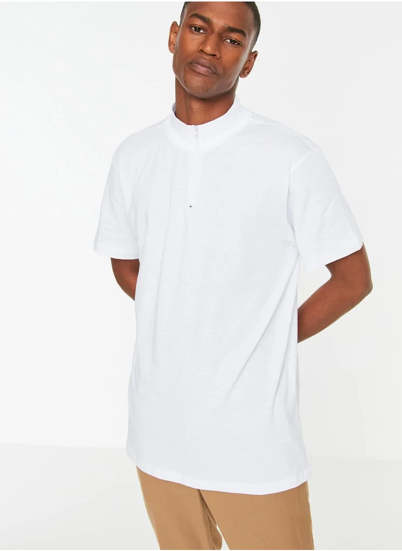 trendyol Essential Half Zip High Neck T-Shirt